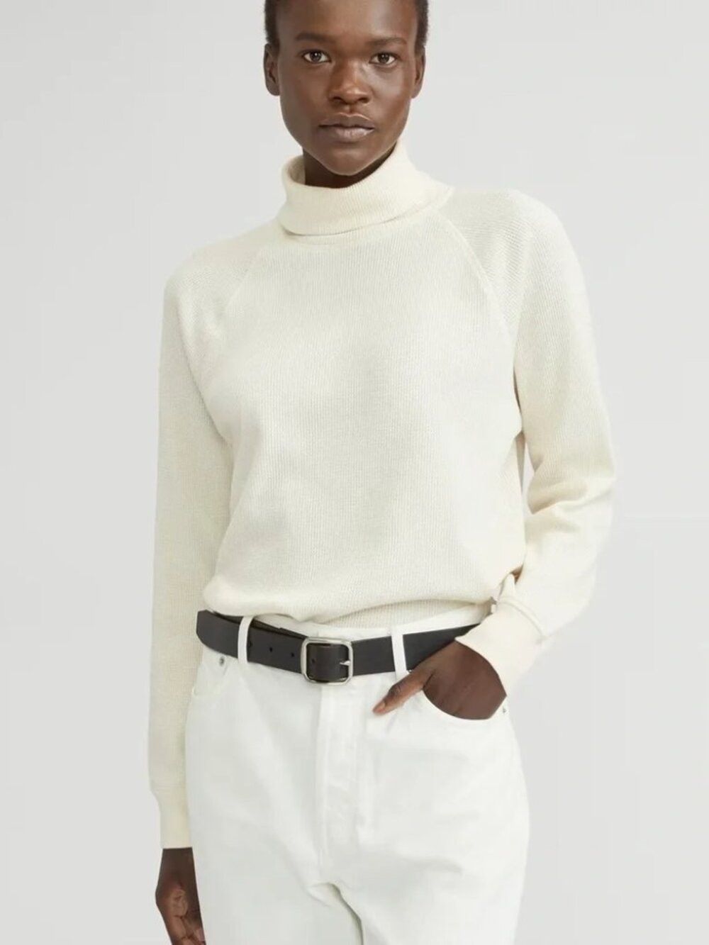 Everlane Organic Cotton Roll Neck Lightweight Turtleneck Waffle Top Women's S